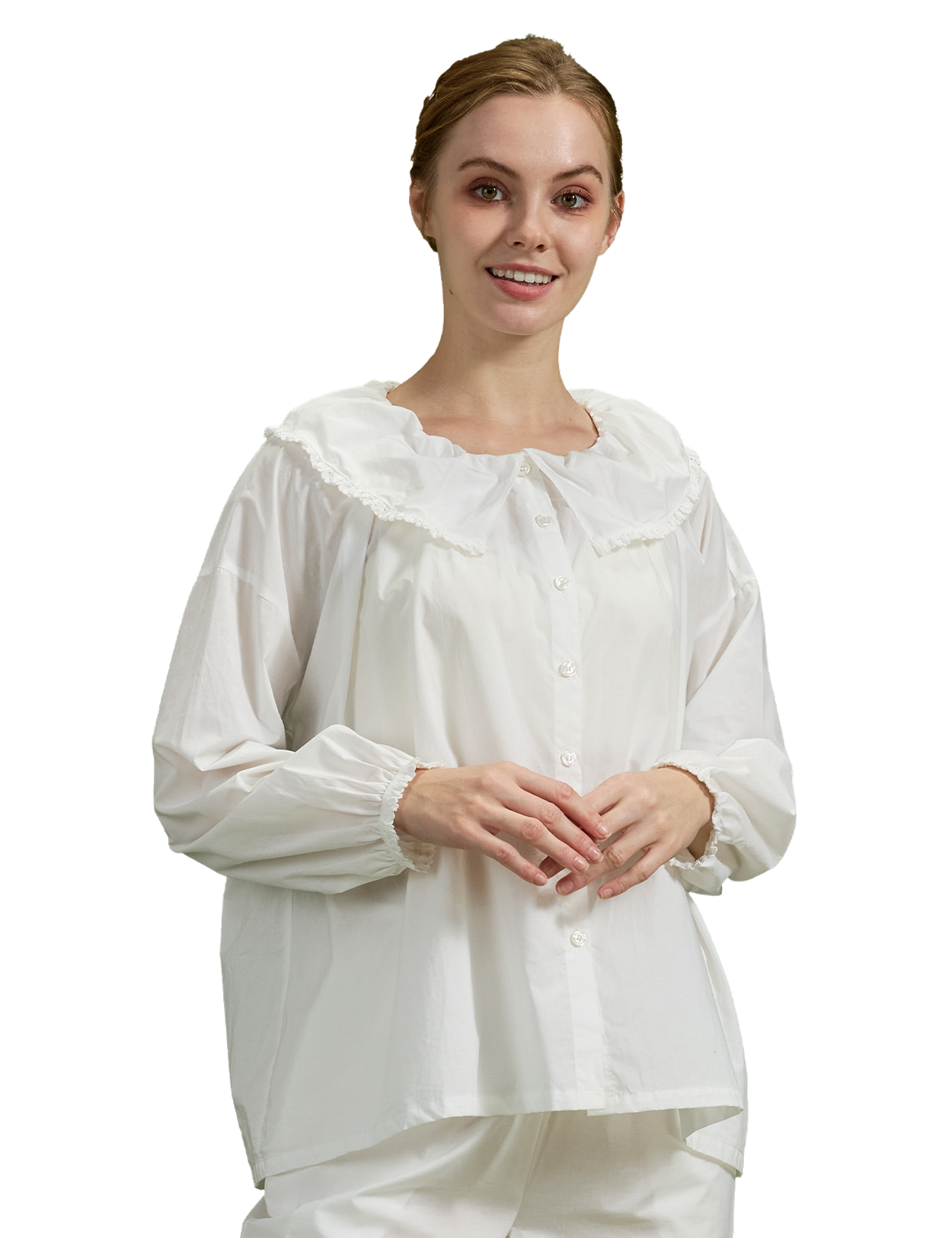 Viktorianische Vintage-Bluse für Damen mit Peter-Pan-Kragen und Puffärmeln