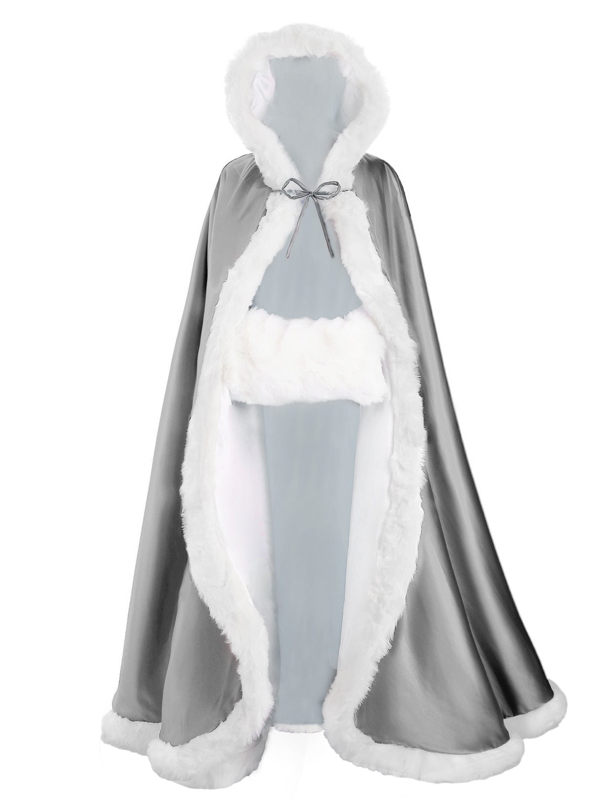 Cape de mariage réversible avec bordure en fourrure et capuche
