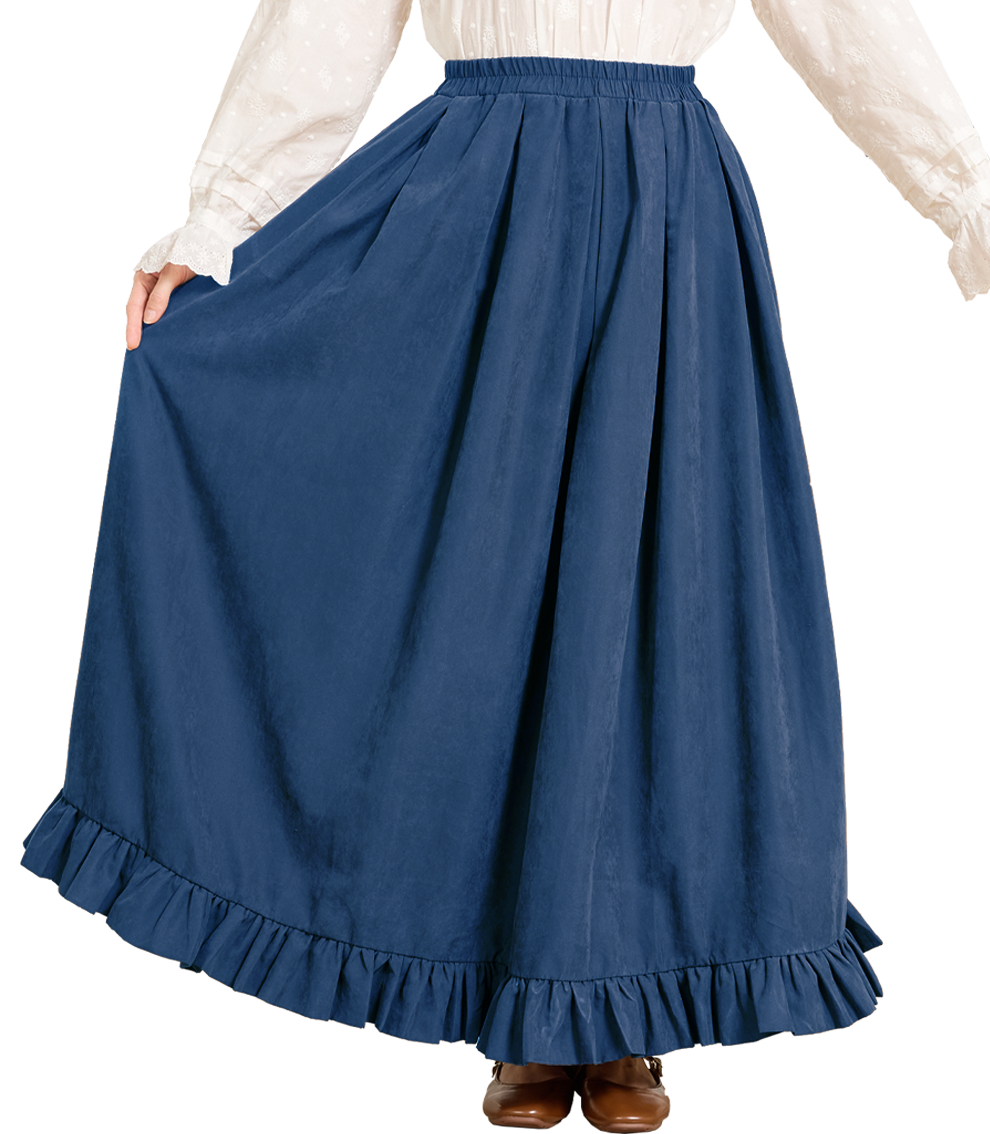 Gothic Victorian Long Skirt for Women, Peach with Ruffle Hem & Pockets