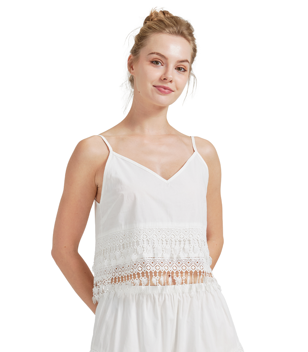 قميص قطني قديم الطراز بحافة مزينة بشراريب وأشرطة قابلة للتعديل