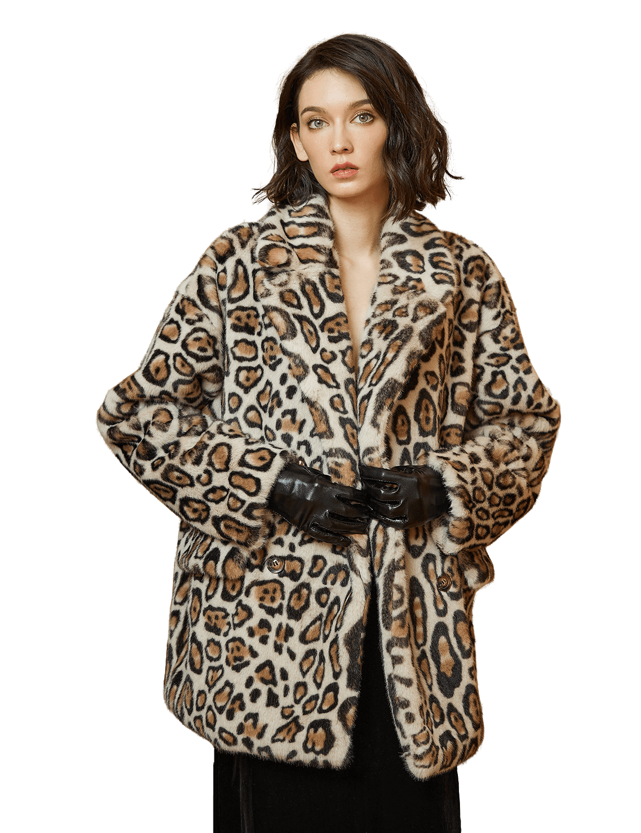 Casaco de Pêlo Polar com Estampa de Leopardo para Senhora - Forro de Pêlo Artificial e Cetim