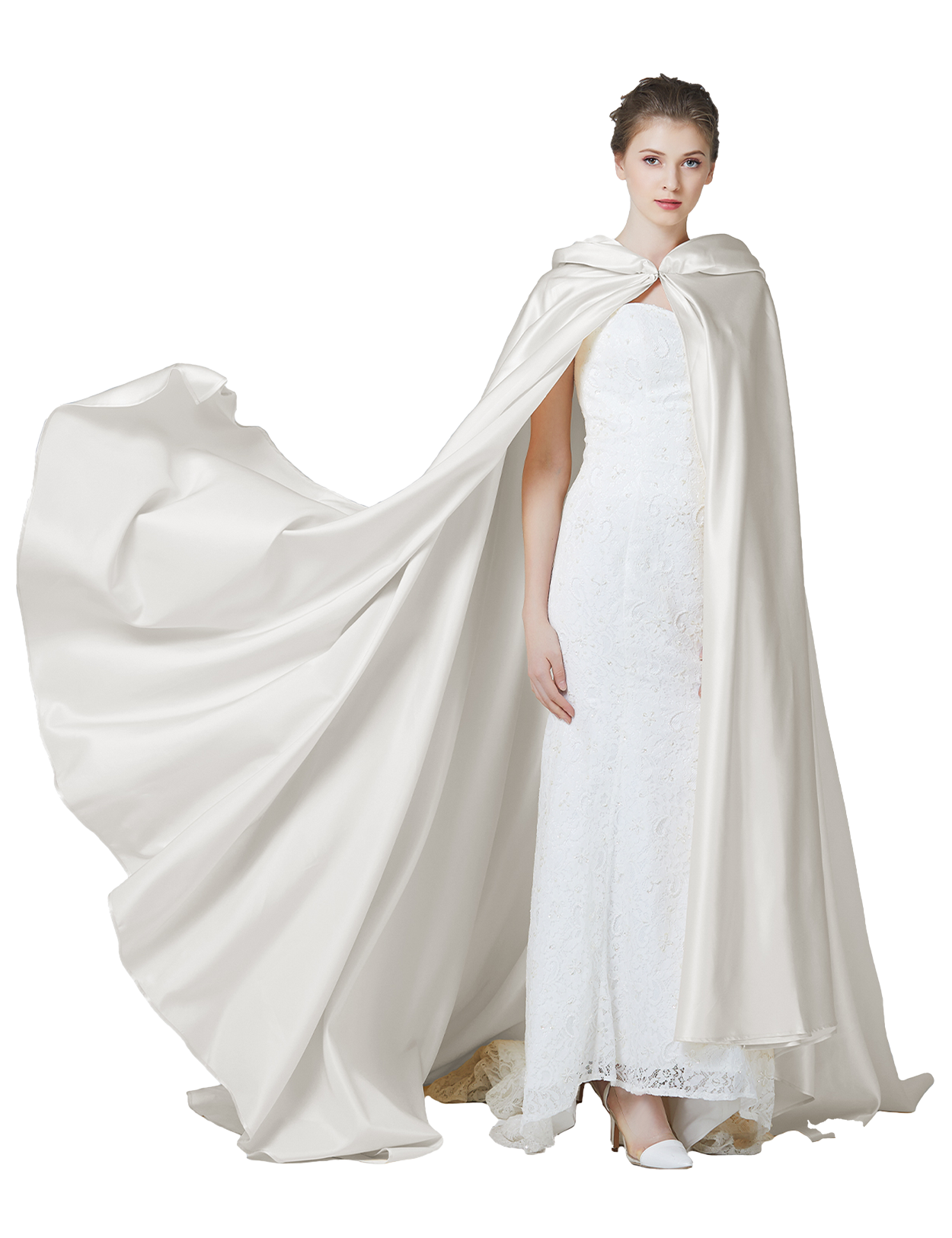 Eleganter Hochzeitsumhang mit Kapuze – Langer Brautponcho