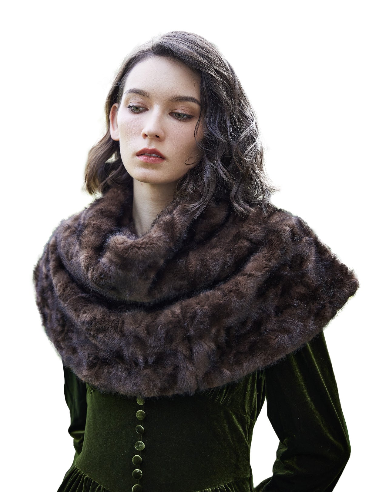 Capa Curta Medieval de Pêlo Falso com Gola Alta