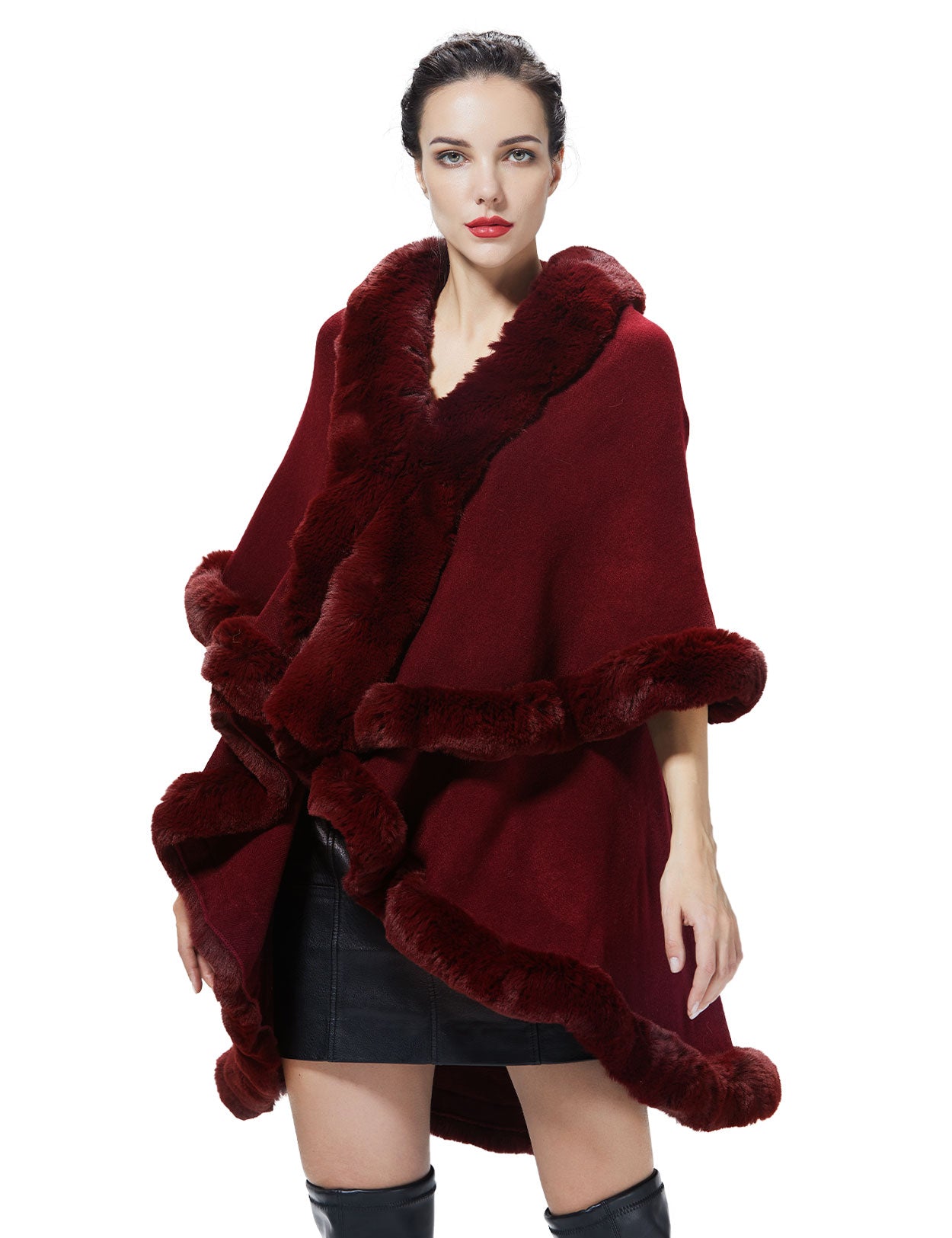 Chic Faux Fur Knit Cape Coat for Winter Weddings & Parties