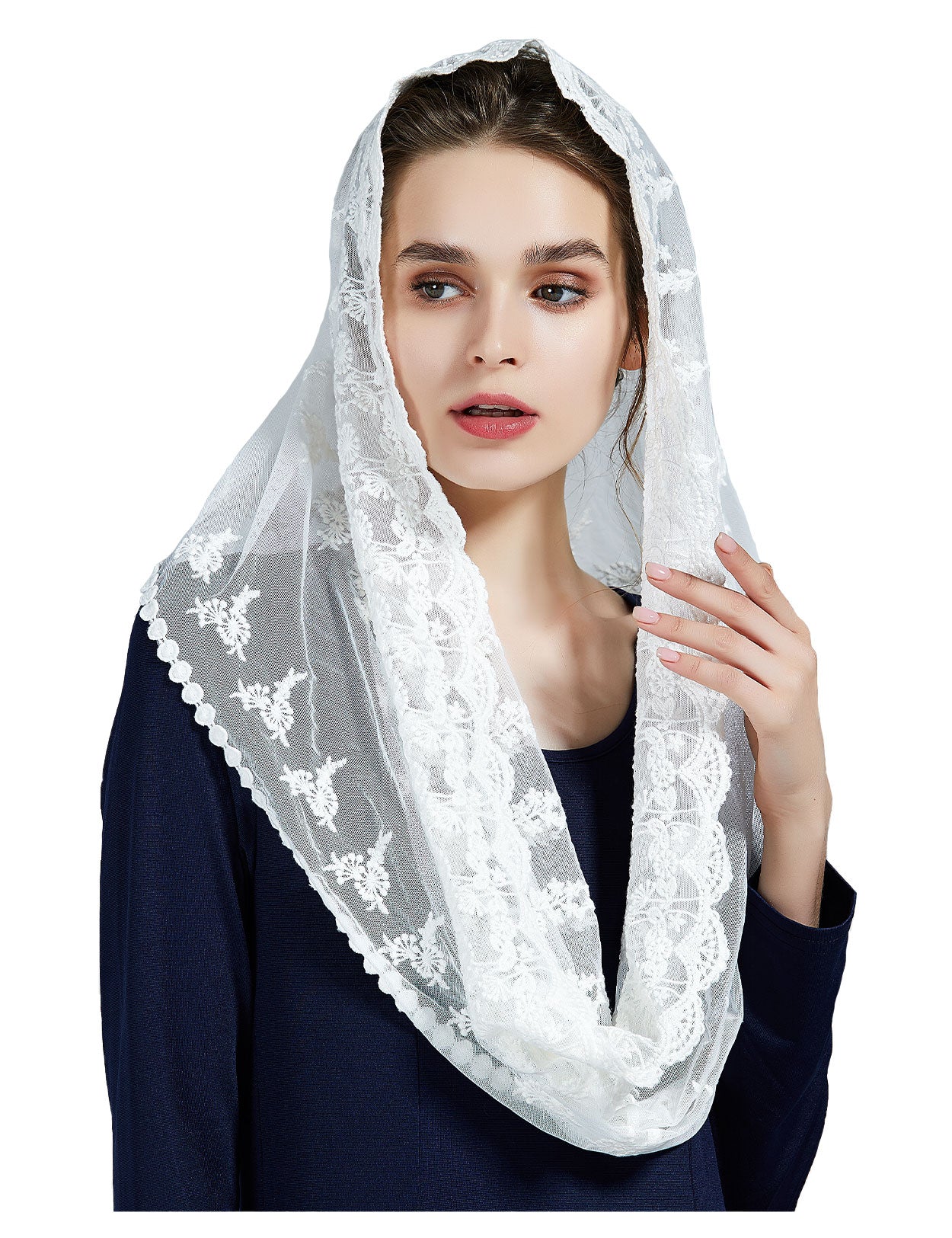 Spitzen-Mantilla-Schleier für die lateinische Ostermesse, Off-White & Black