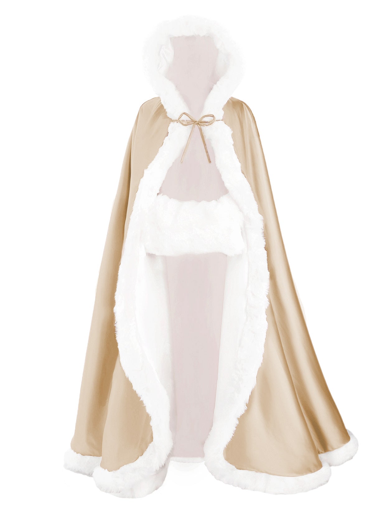 Cape de mariage réversible avec bordure en fourrure et capuche