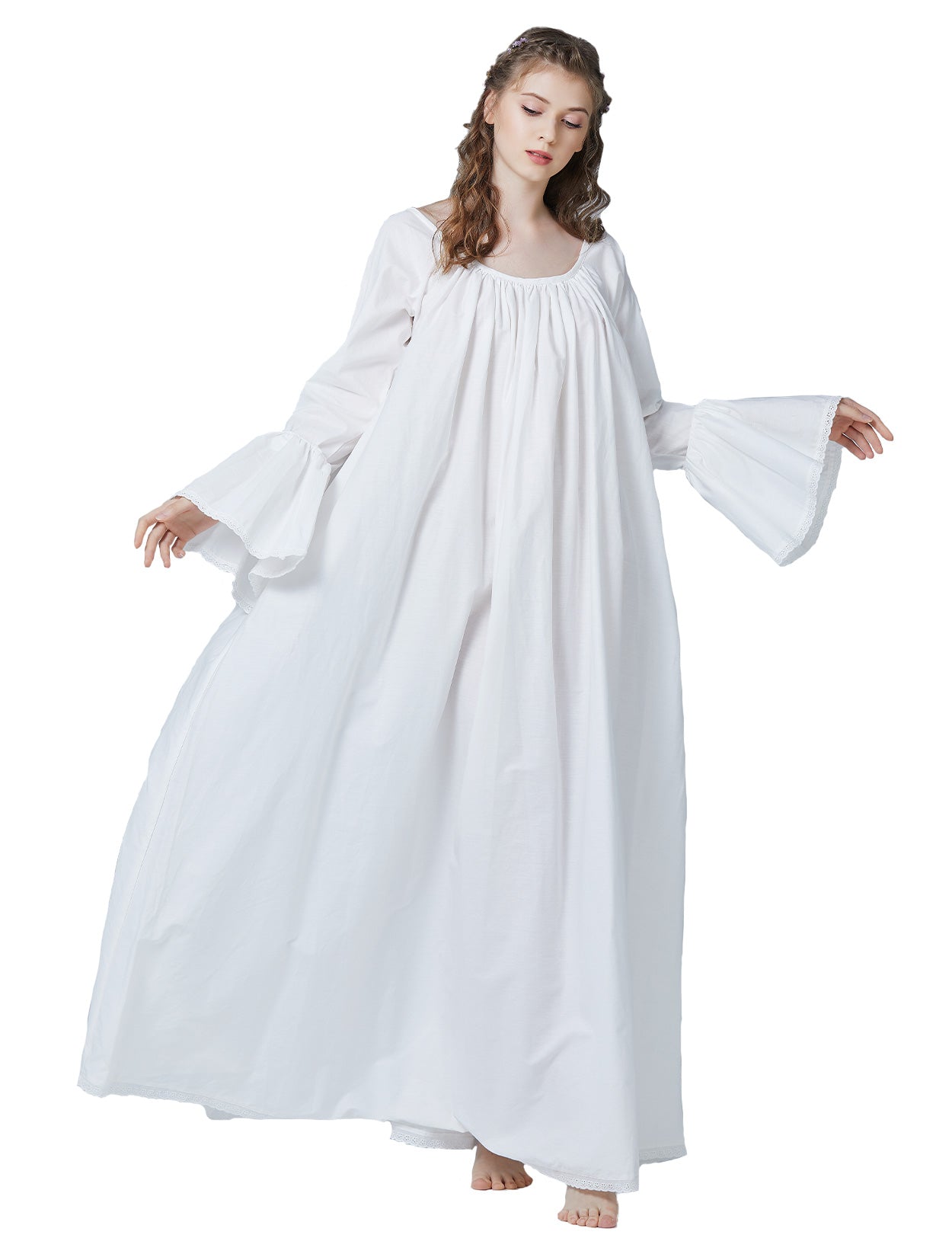 Victorian Cotton Nightgown for Women with Long Bell Sleeve