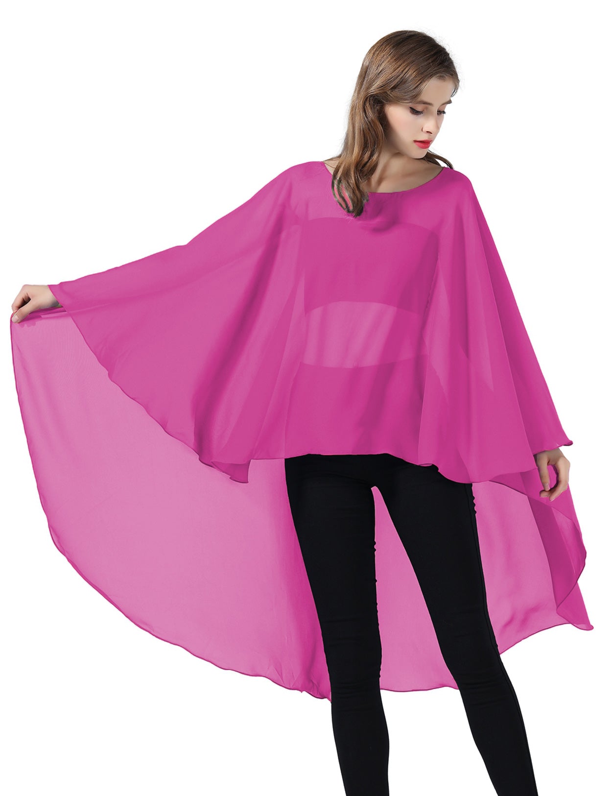Chiffon High-Low Wedding Bridal Cape Shawl (24 colors)