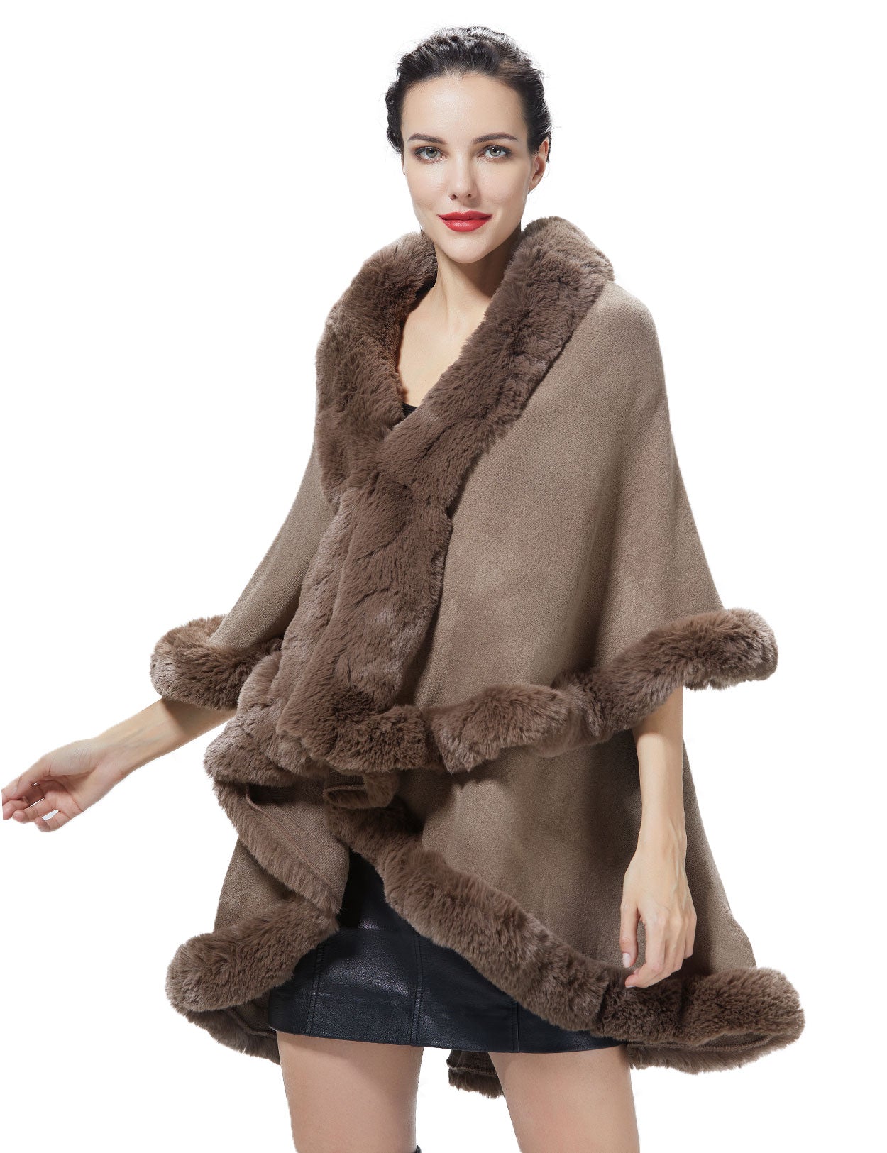 Chic Faux Fur Knit Cape Coat for Winter Weddings & Parties
