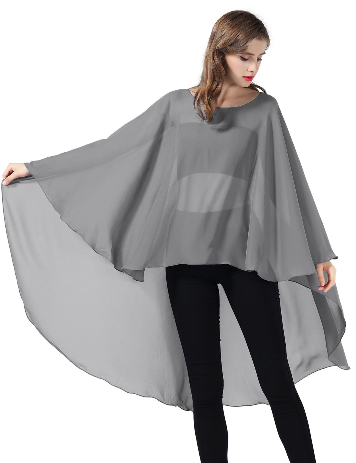 Chiffon High-Low Wedding Bridal Cape Shawl (24 colors)