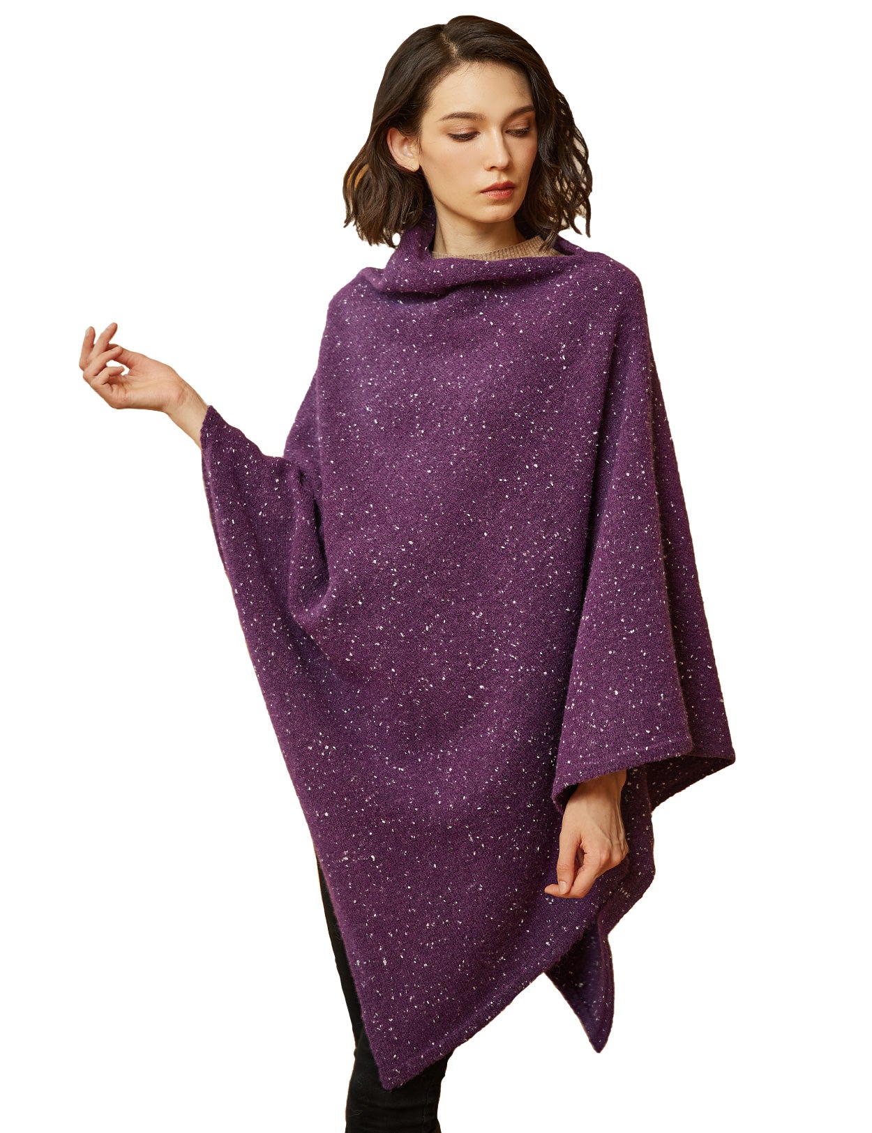 Poncho de punto acogedor con cuello de pelo