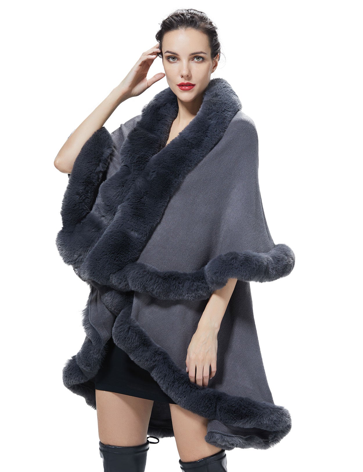 Chic Faux Fur Knit Cape Coat for Winter Weddings & Parties