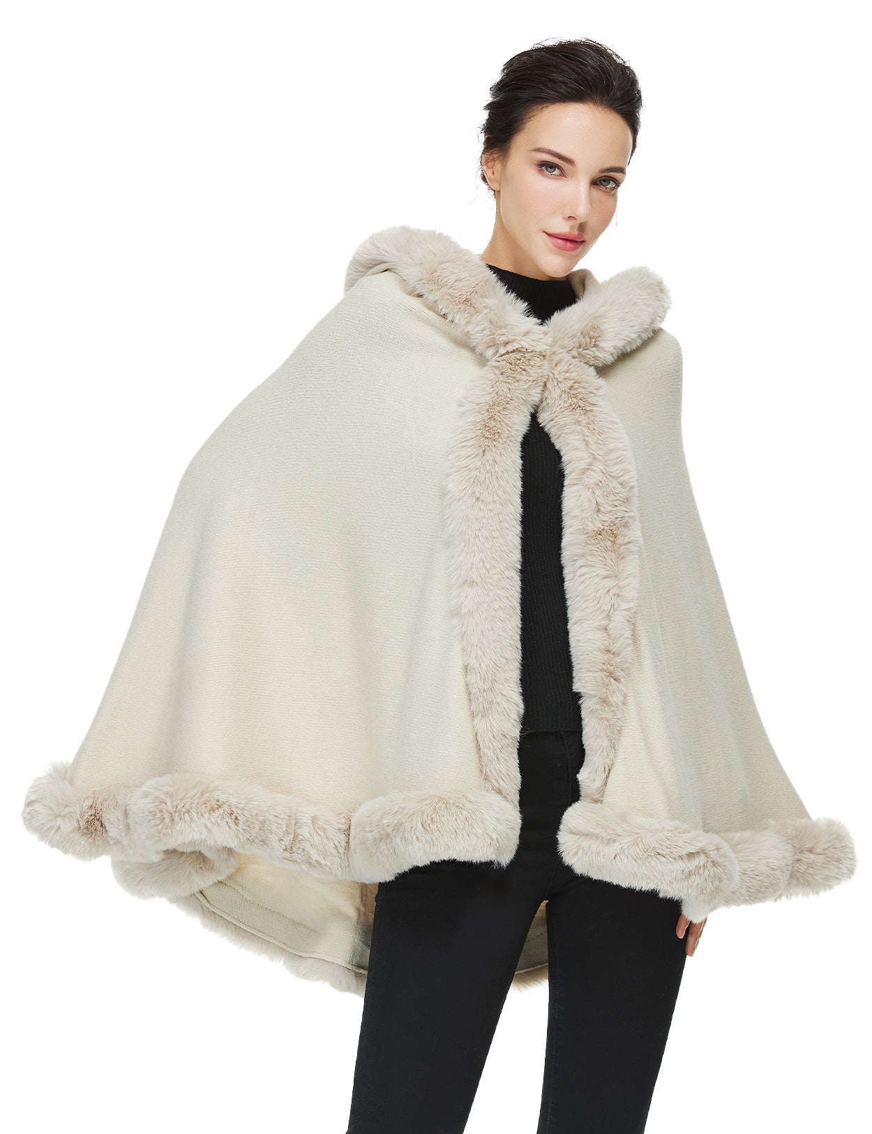 Damen-Poncho aus Kunstpelz – Winter-Cape-Schal mit Kapuze für Partys