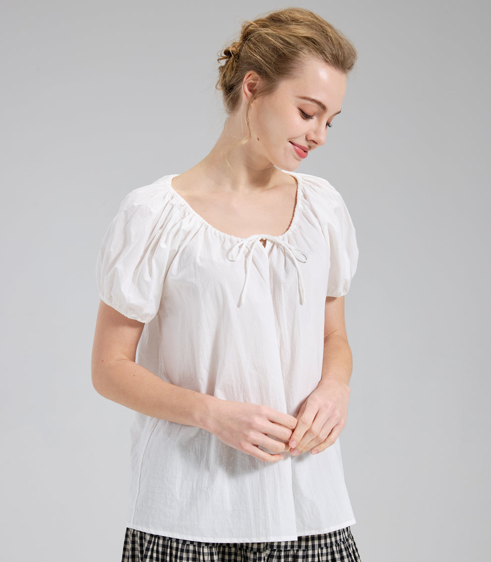 Victorian Renaissance Puff Sleeve Cotton Blouse - Boho Tunic Top