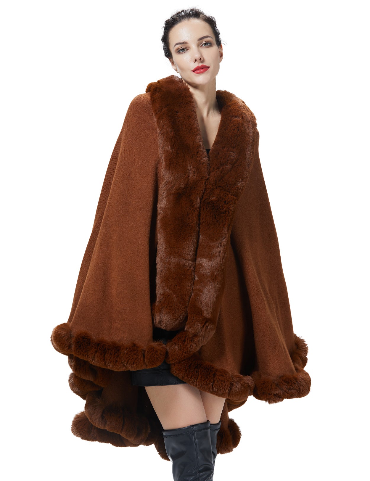 Luxury Knit Cape Coat: Faux Fur Shawl for Autumn Winter Weddings