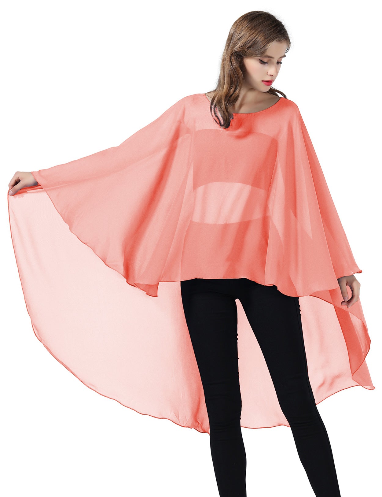 Chiffon High-Low Wedding Bridal Cape Shawl (24 colors)