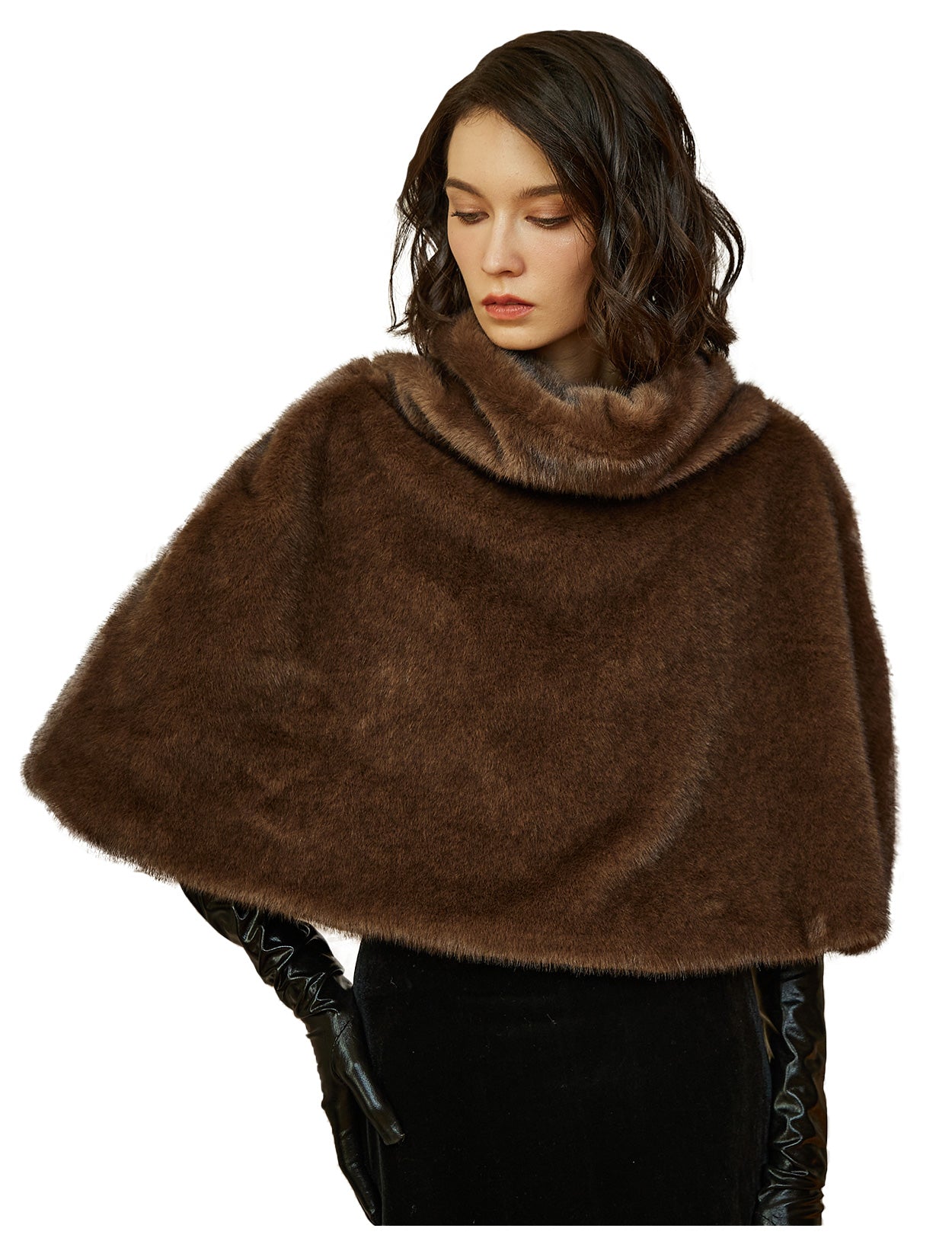 Camisola Curta com Capa para Senhora: Top com Gola Alta de Pêlo Artificial