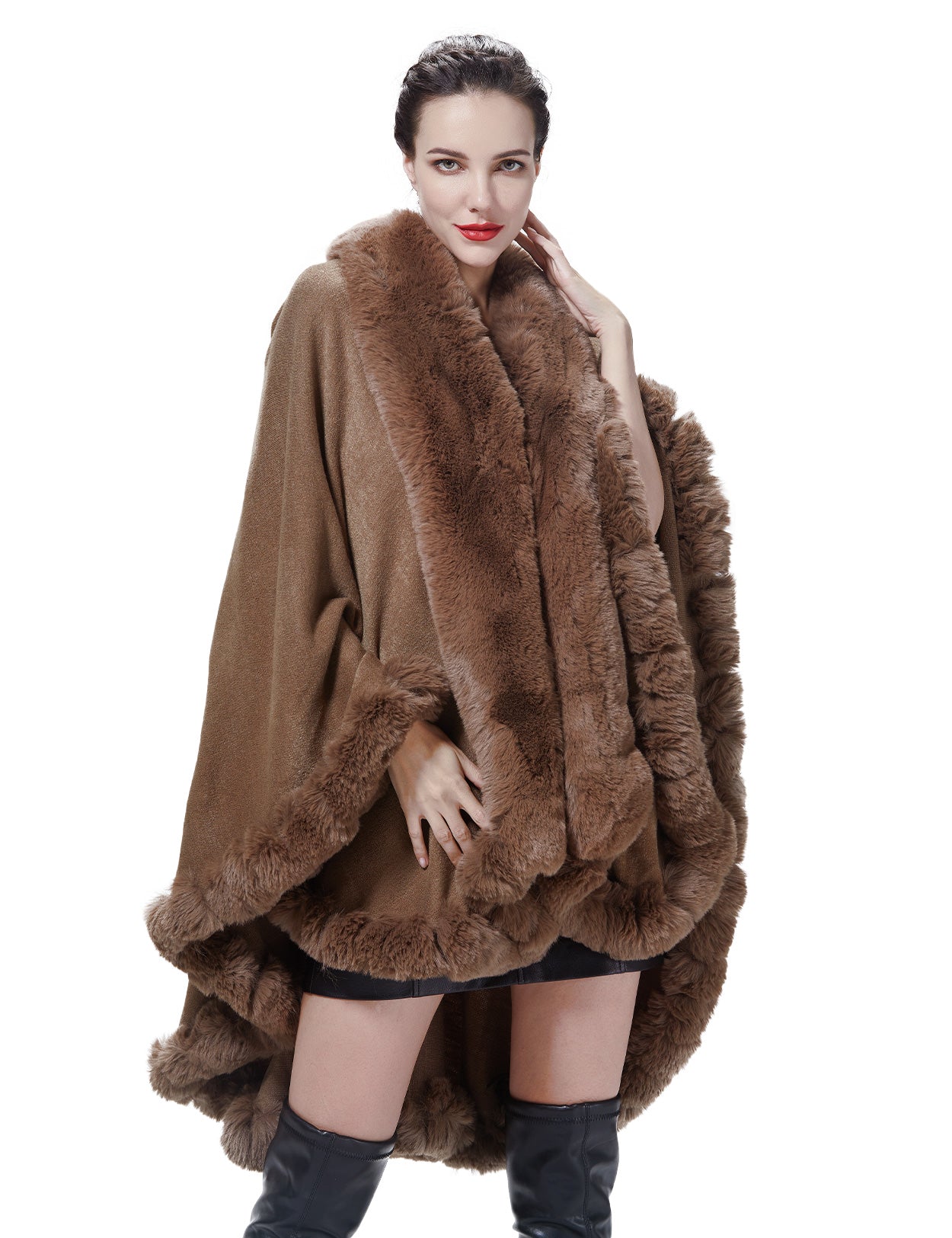 Luxury Knit Cape Coat: Faux Fur Shawl for Autumn Winter Weddings