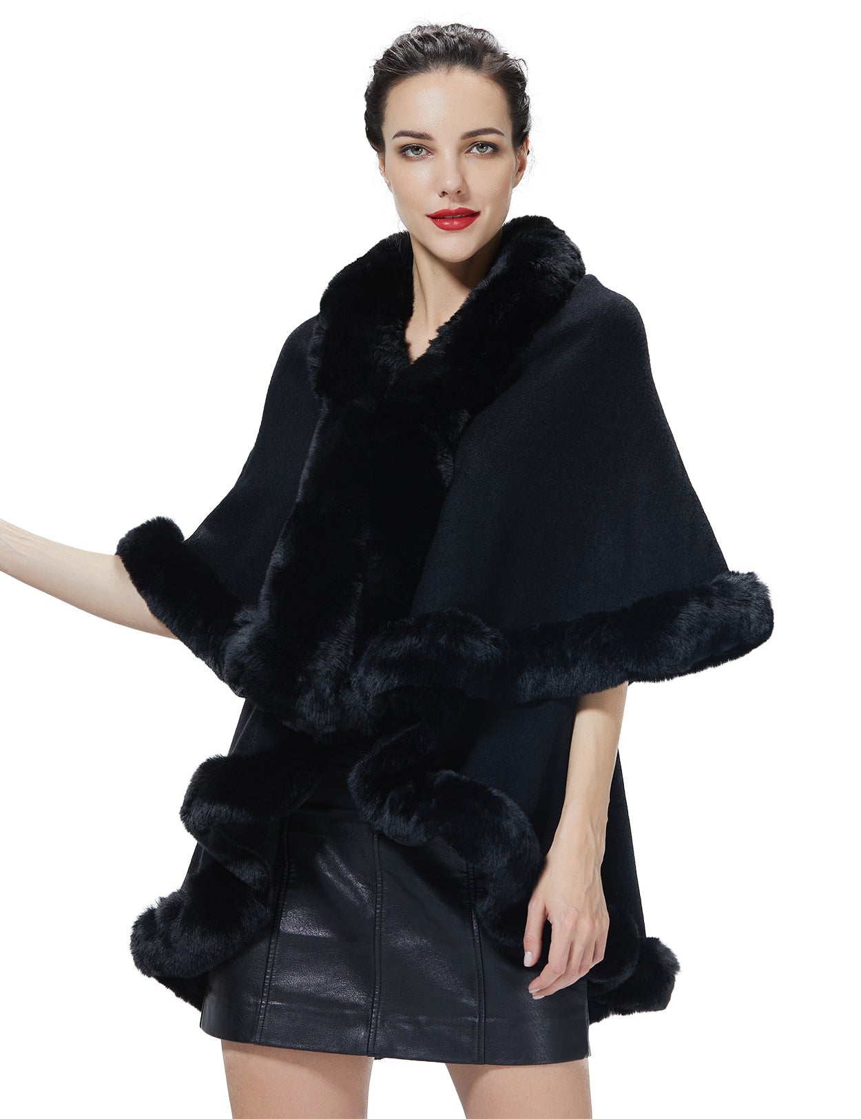 Chic Faux Fur Knit Cape Coat for Winter Weddings & Parties