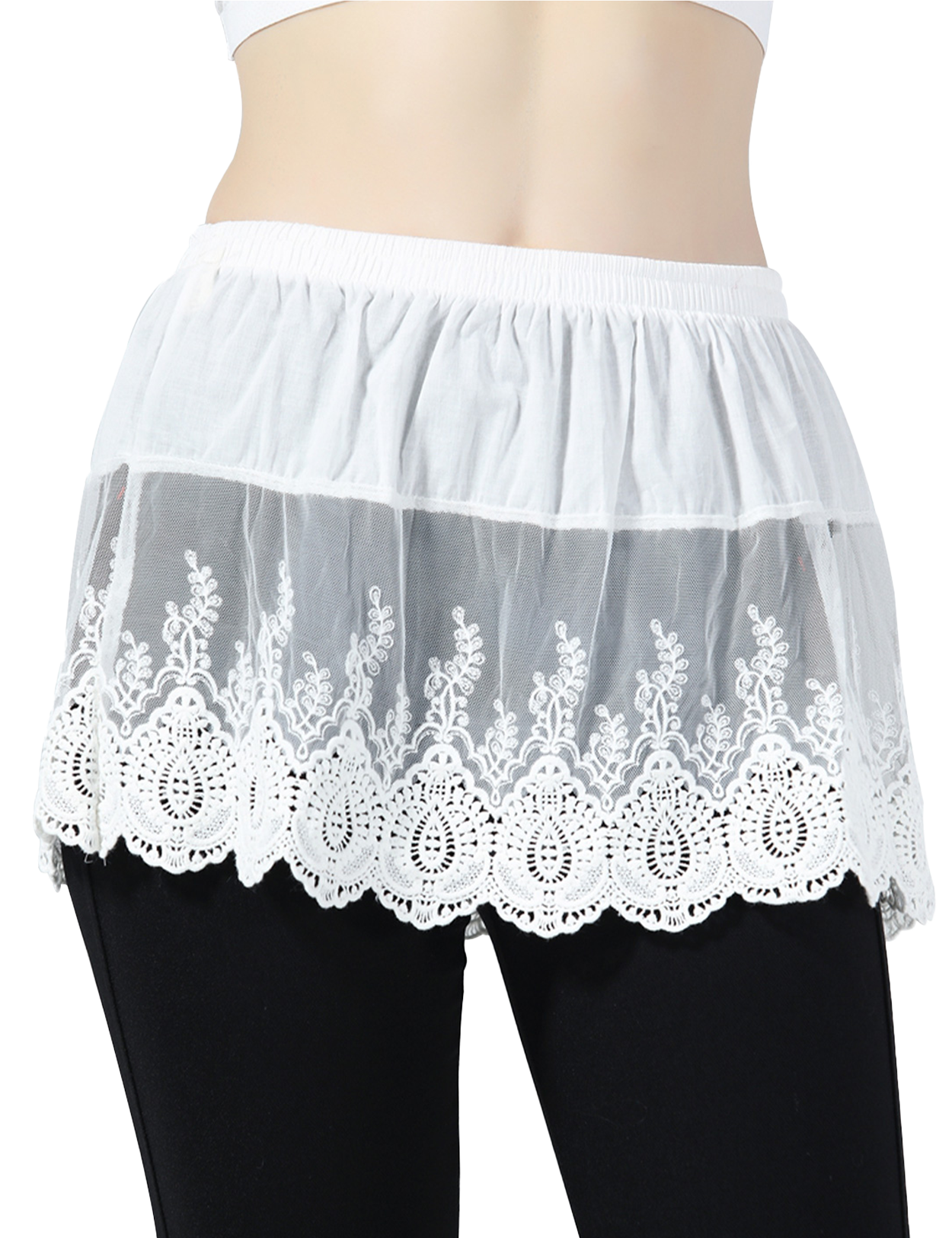 Mini-jupe ivoire/noire - Extension de chemise en dentelle florale