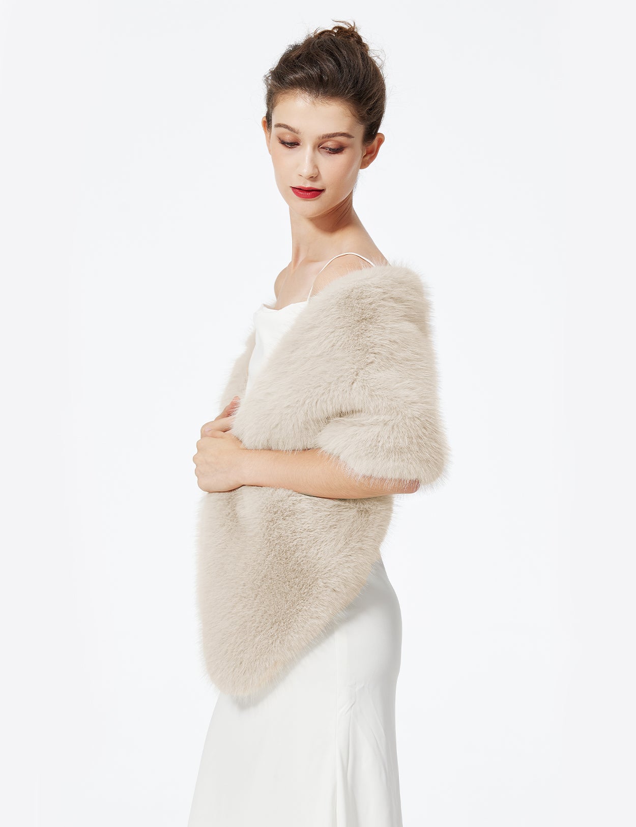 Scialle nuziale in pelliccia sintetica - Stola da sposa per donna