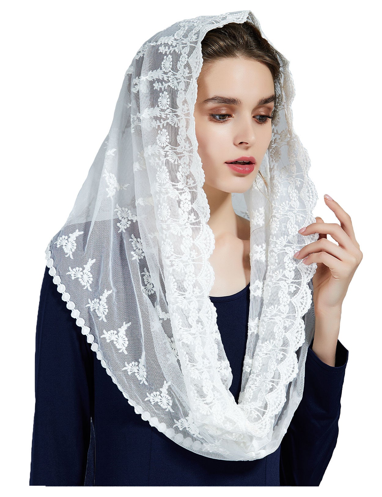 Spitzen-Mantilla-Schleier für die lateinische Ostermesse, Off-White & Black