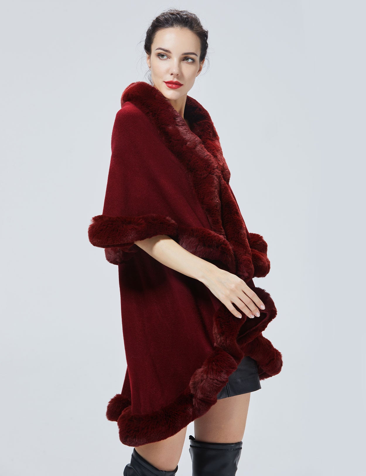 Chic Faux Fur Knit Cape Coat for Winter Weddings & Parties