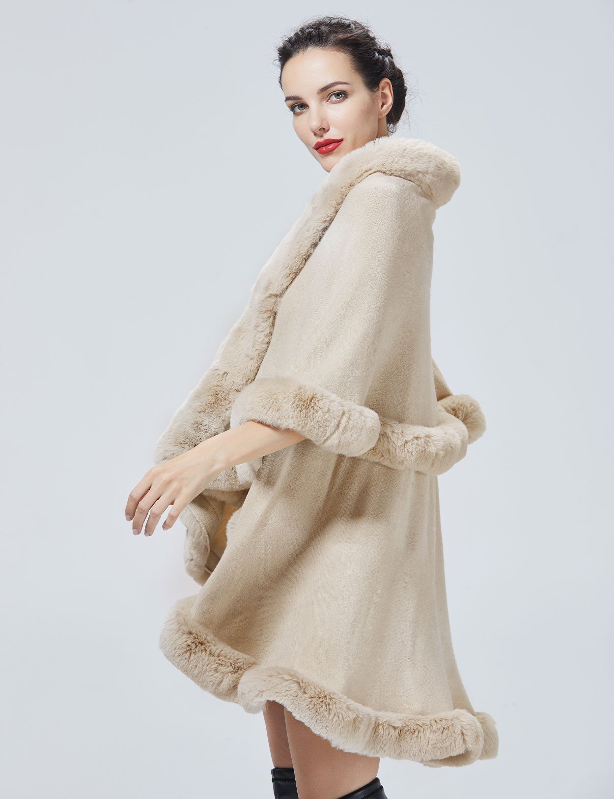 Chic Faux Fur Knit Cape Coat for Winter Weddings & Parties