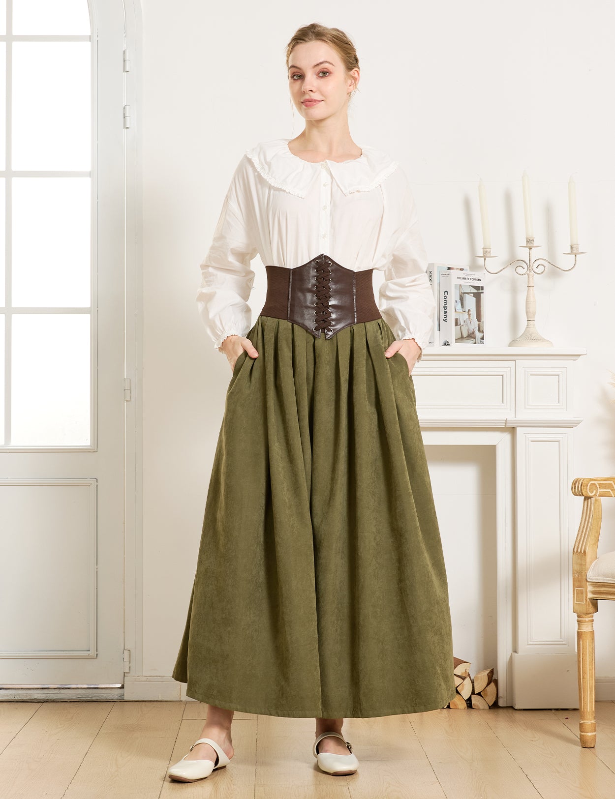 Falda estilo medieval con bolsillos y cintura elástica