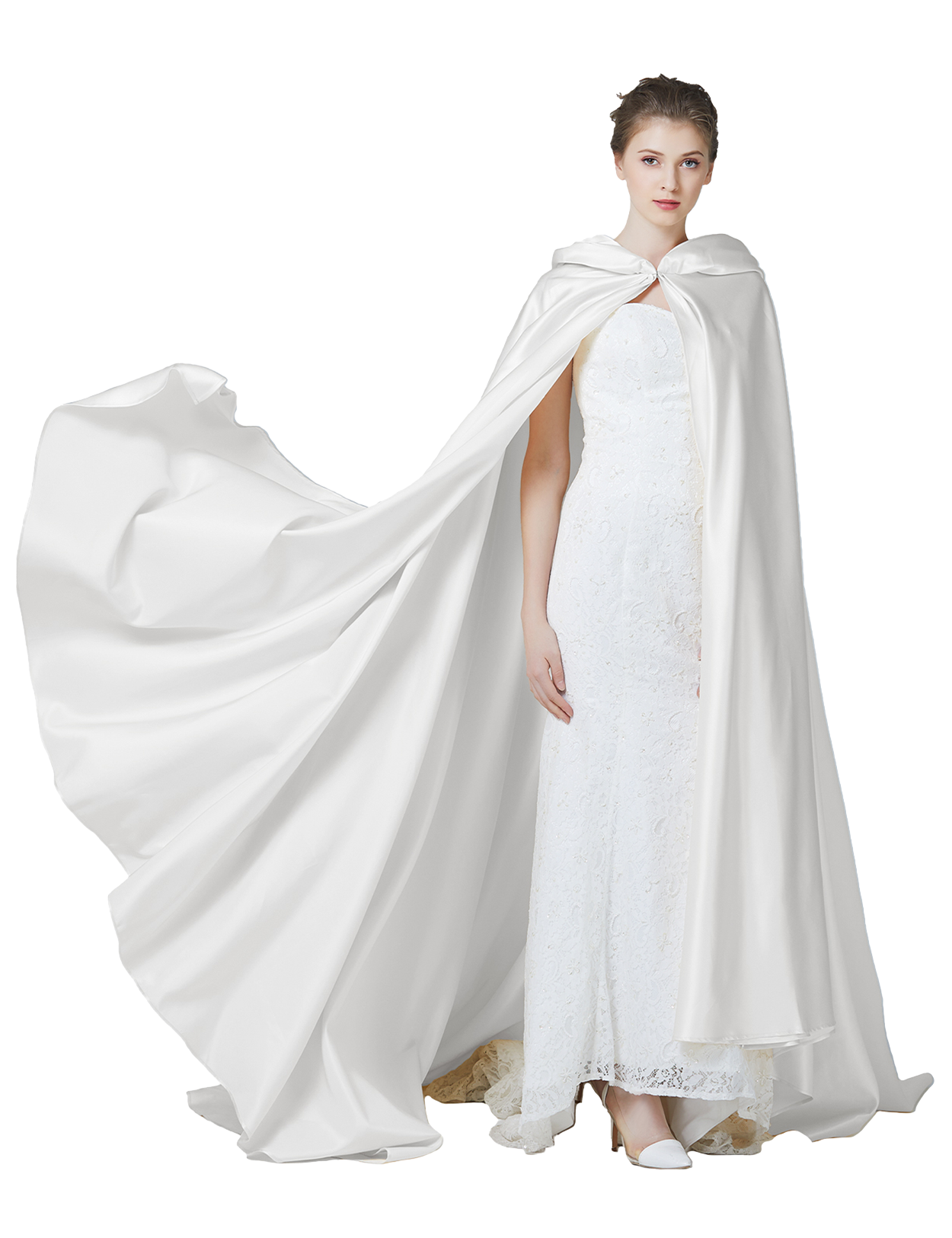 Eleganter Hochzeitsumhang mit Kapuze – Langer Brautponcho