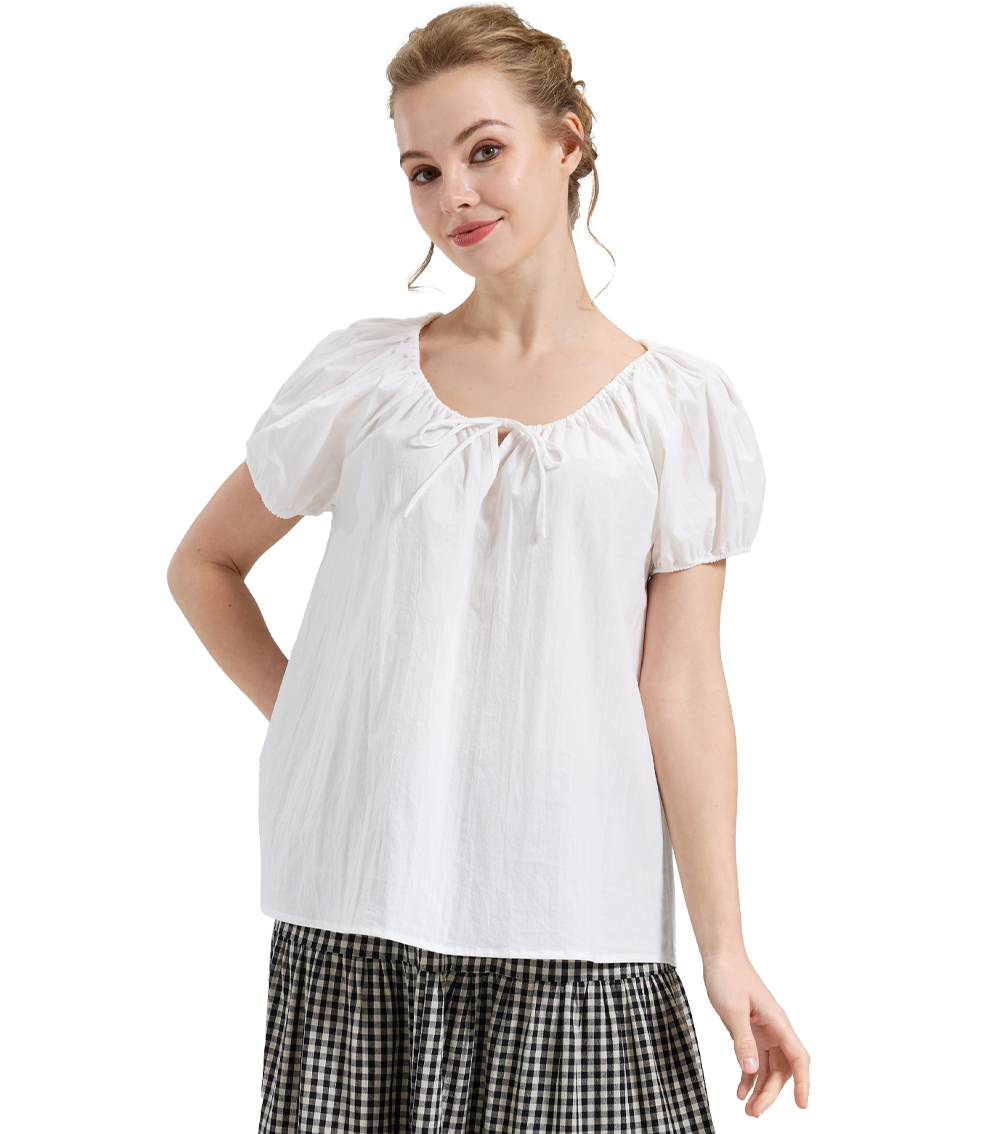 Victorian Renaissance Puff Sleeve Cotton Blouse - Boho Tunic Top