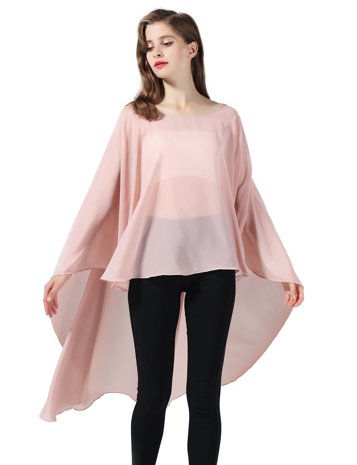 Chiffon High-Low Wedding Bridal Cape Shawl (24 colors)
