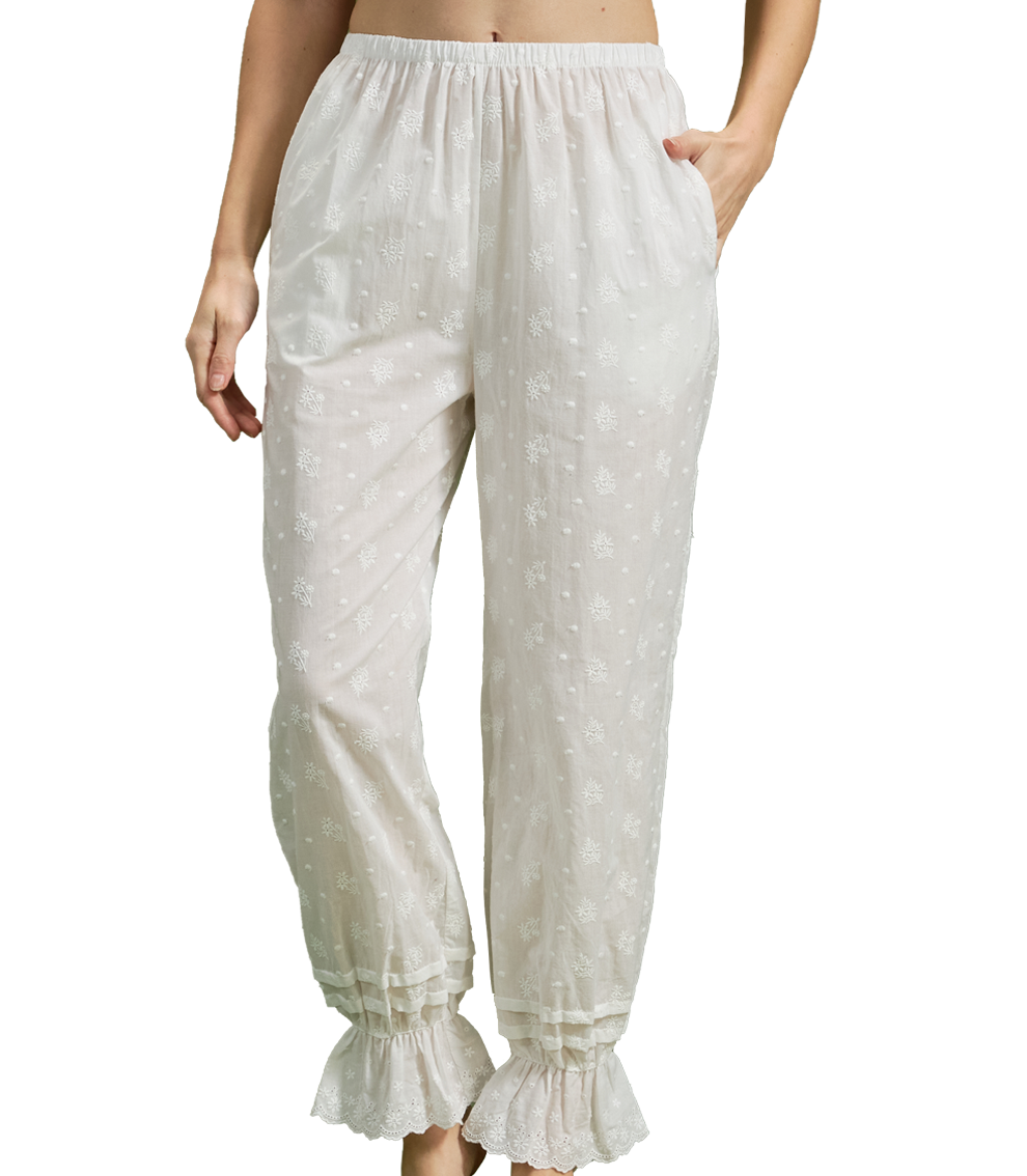 Pantalon à ourlet ourlet ourlet 100 % coton brodé de fleurs