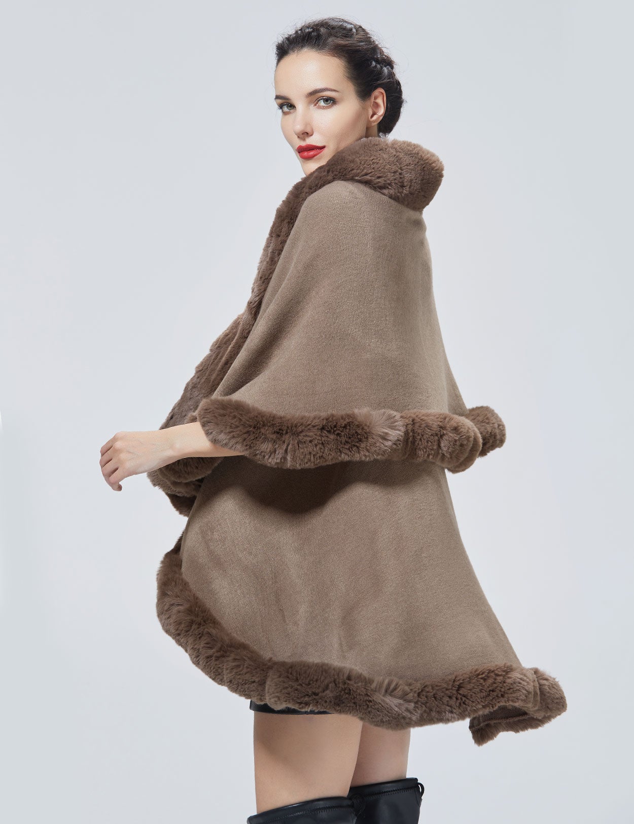 Chic Faux Fur Knit Cape Coat for Winter Weddings & Parties