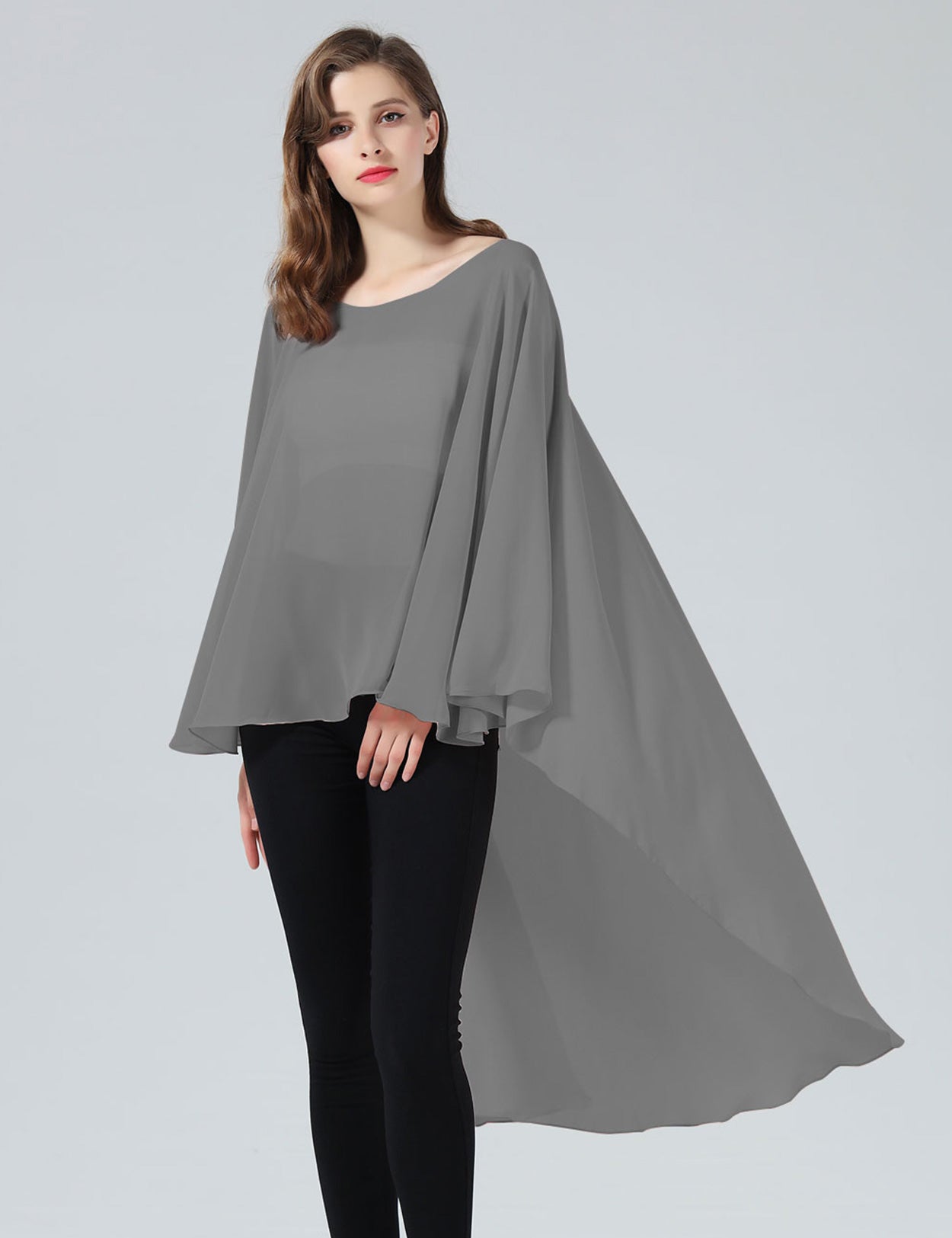 Chiffon High-Low Wedding Bridal Cape Shawl (24 colors)