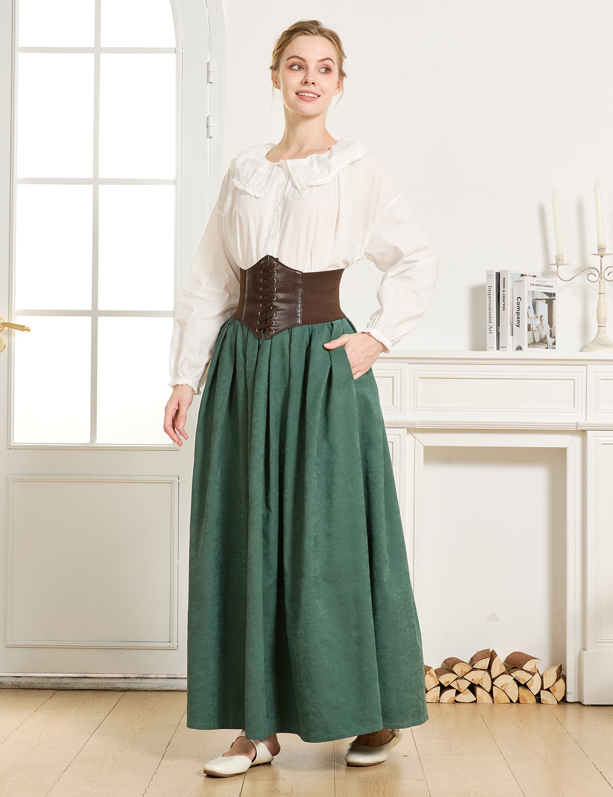 Falda estilo medieval con bolsillos y cintura elástica