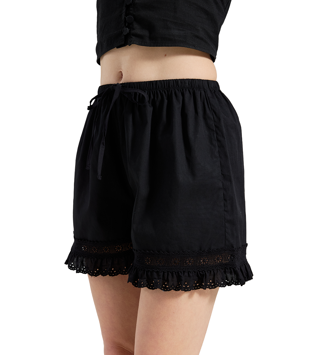 Floral Lace Ruffle Bloomers - Adjustable Drawstring Shorts