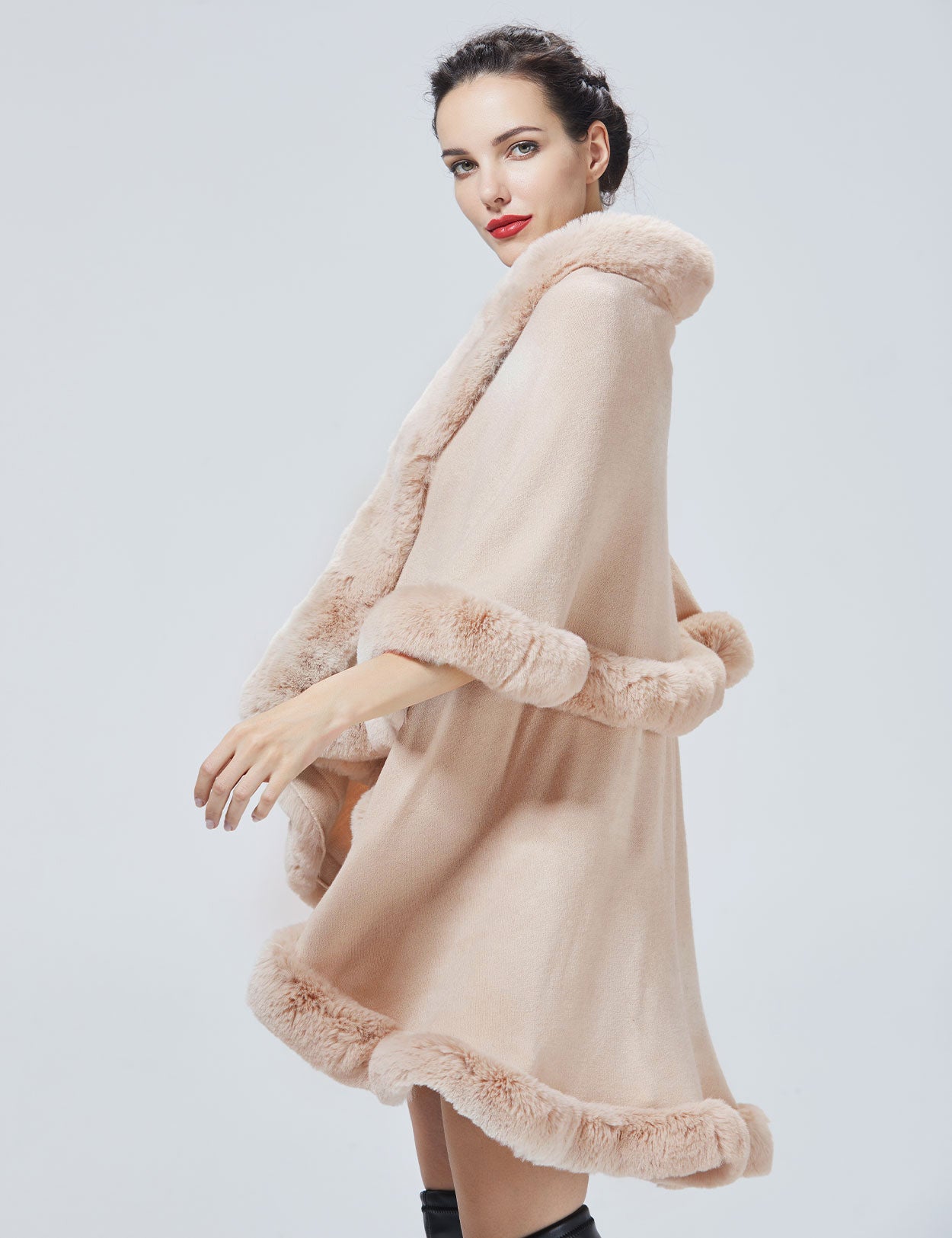 Chic Faux Fur Knit Cape Coat for Winter Weddings & Parties