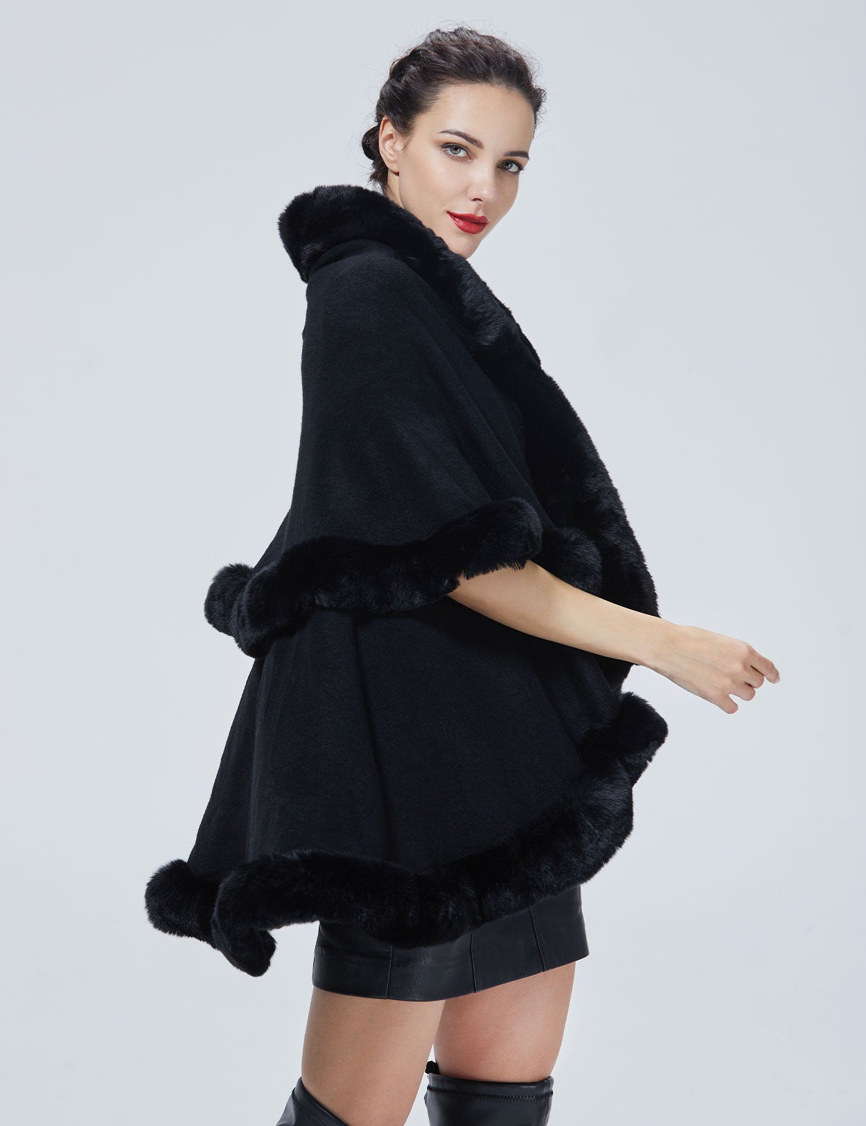 Chic Faux Fur Knit Cape Coat for Winter Weddings & Parties
