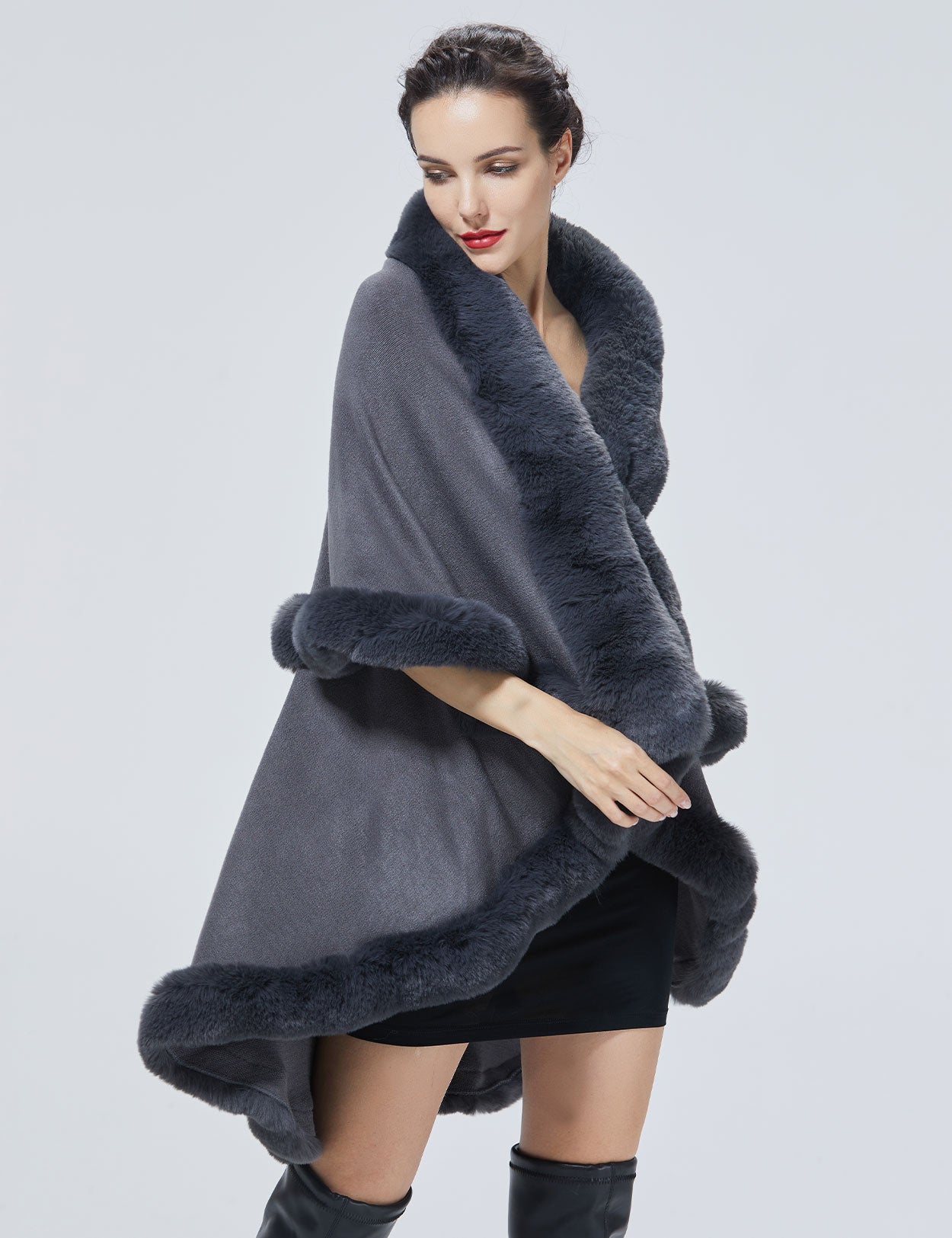 Chic Faux Fur Knit Cape Coat for Winter Weddings & Parties