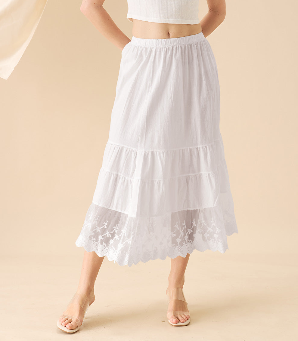 Women's Cotton Tiered Half Slip with Lace Hem