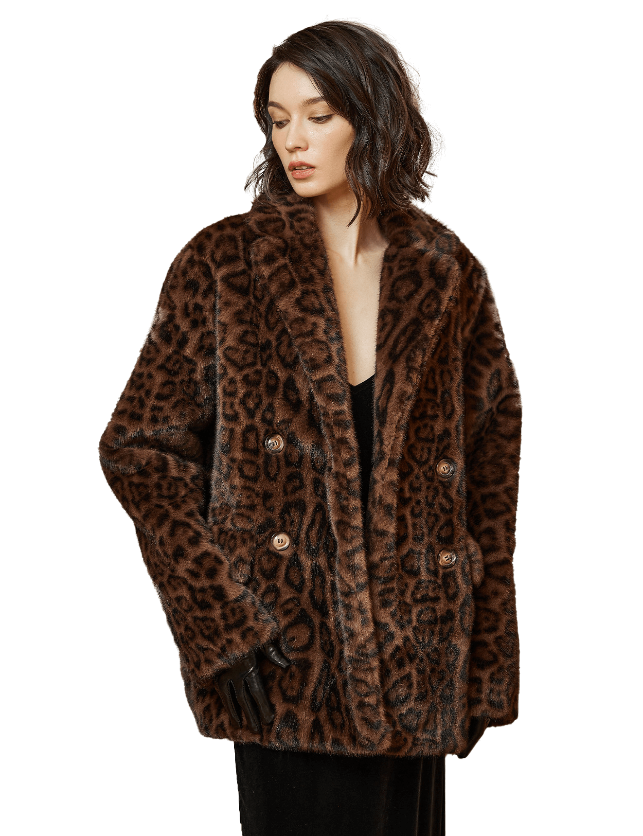 Casaco de Pêlo Polar com Estampa de Leopardo para Senhora - Forro de Pêlo Artificial e Cetim