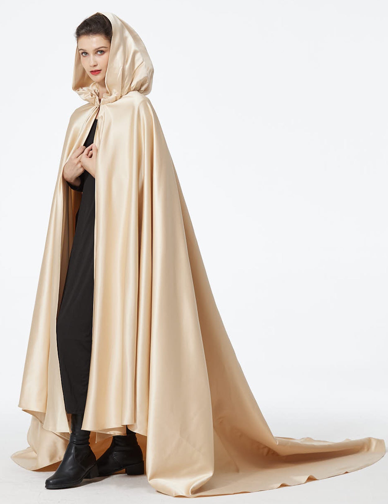 Elegant Wedding Cape with Hood - Full Length Trailing Bridal Poncho