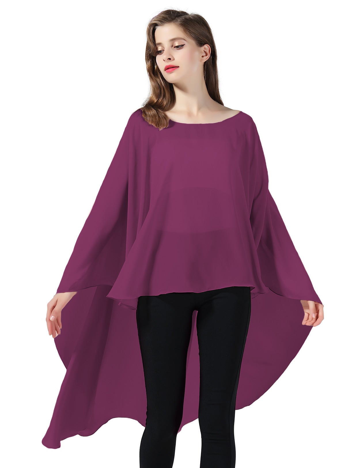 Chiffon High-Low Wedding Bridal Cape Shawl (24 colors)