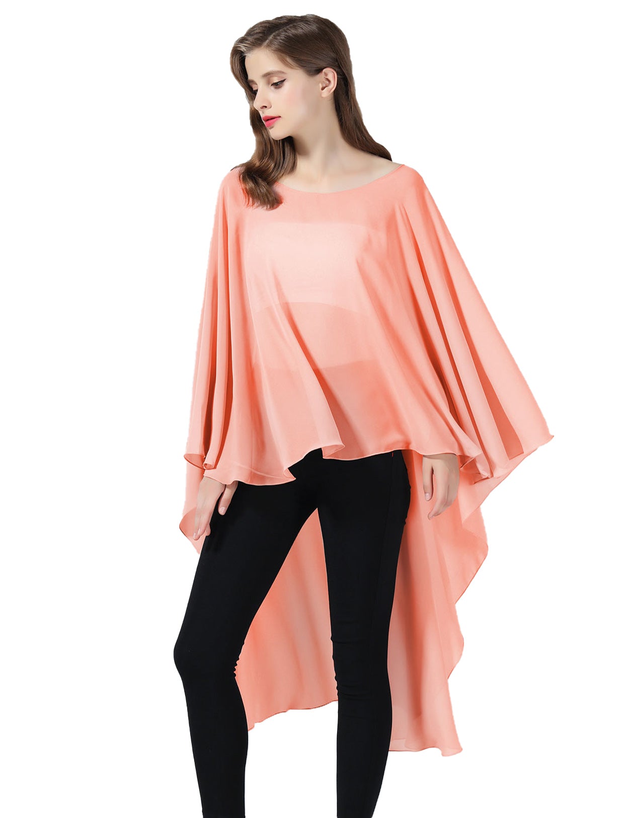 Chiffon High-Low Wedding Bridal Cape Shawl (24 colors)