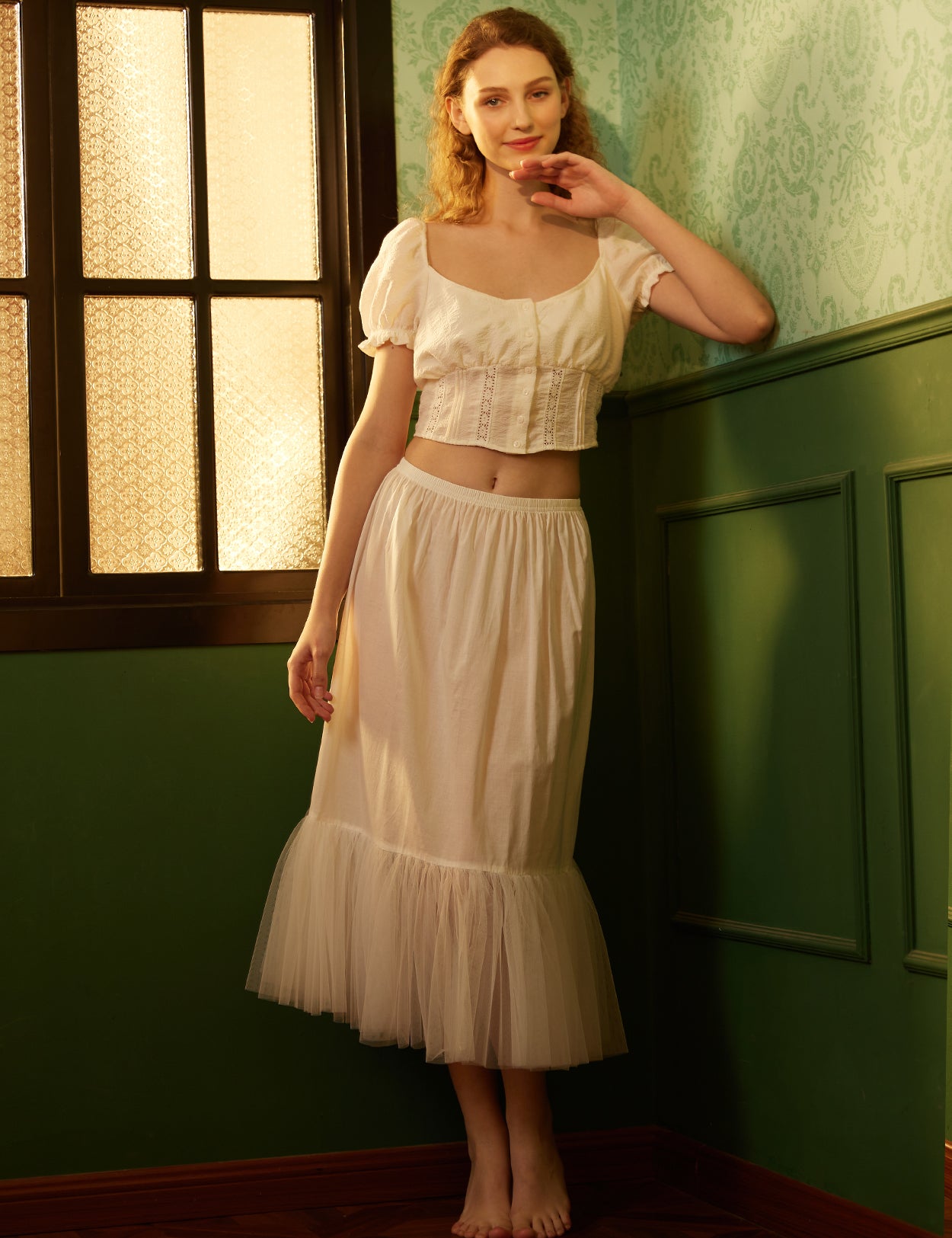 Jupe trapèze médiévale en coton pour femme