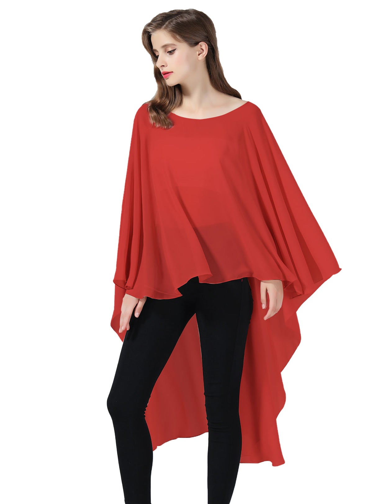 Chiffon High-Low Wedding Bridal Cape Shawl (24 colors)
