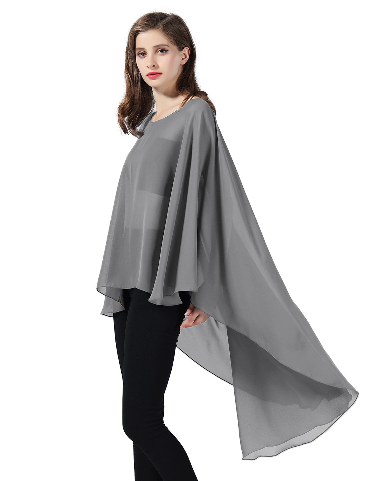 Chiffon High-Low Wedding Bridal Cape Shawl (24 colors)