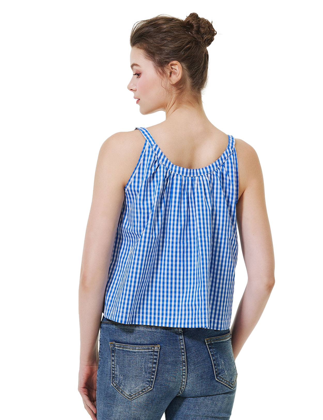 Blue & White Plaid Camisole | 100% Cotton U-Neck Backless Tank Top - Stylish & Versatile