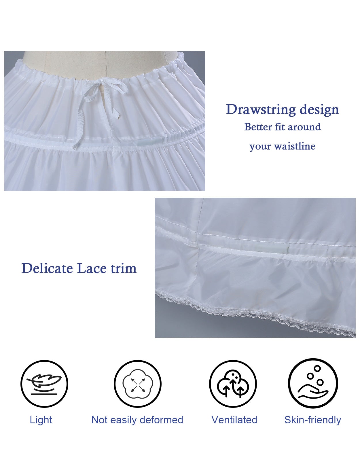 Crinoline trapèze à 6 cerceaux pour robes de mariée longues au sol